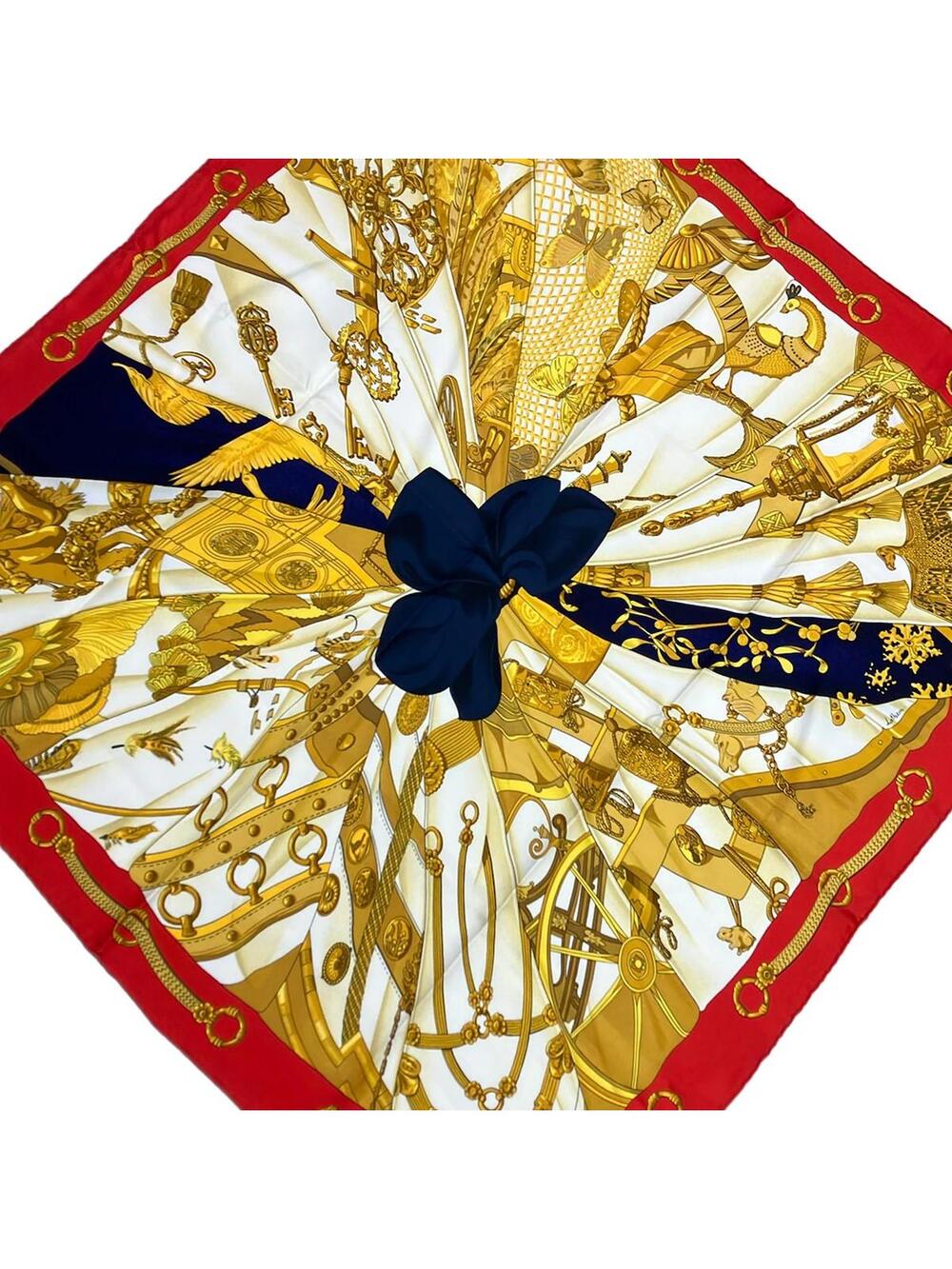 Hermes Carre 90 Red Navy Gold Scarf #371939H54B